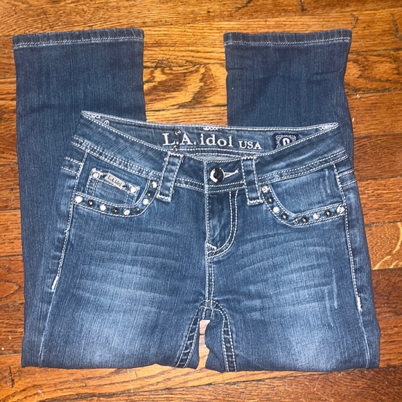 LA Idol embellished with Crosses large stitch Size 0 waist 28 length 18 - Picture 1 of 4